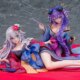 Neptunia x Senran Kagura Las figuras son corazón morado y corazón negro
