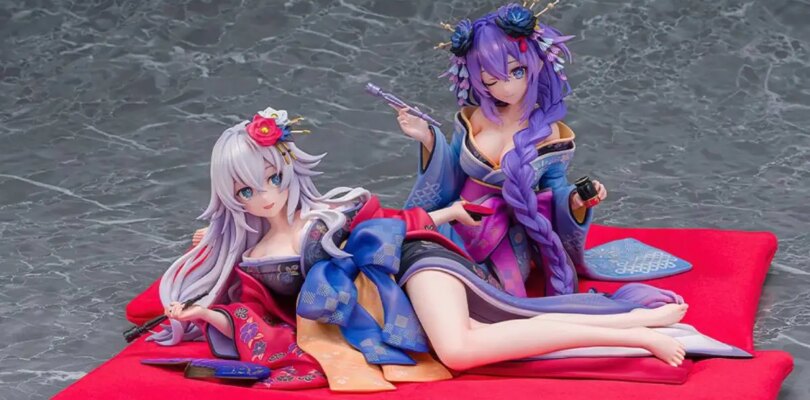 Neptunia x Senran Kagura Las figuras son corazón morado y corazón negro
