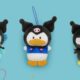 Personajes de Sanrio Hapidanbui disfrazados de Kuromi para peluches